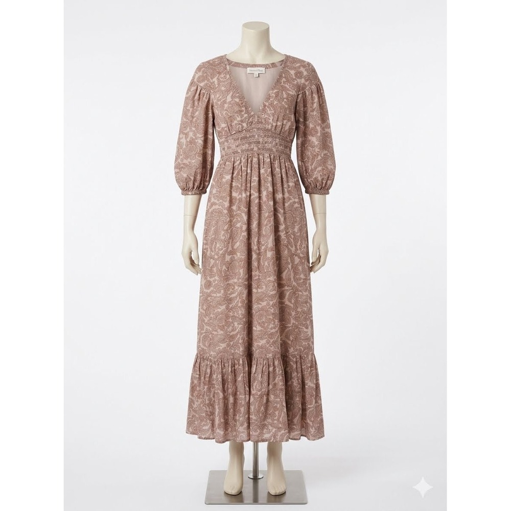 Patrons of Peace Womens Mauve Paisley Smocked Waist Tiered Maxi Dress XL